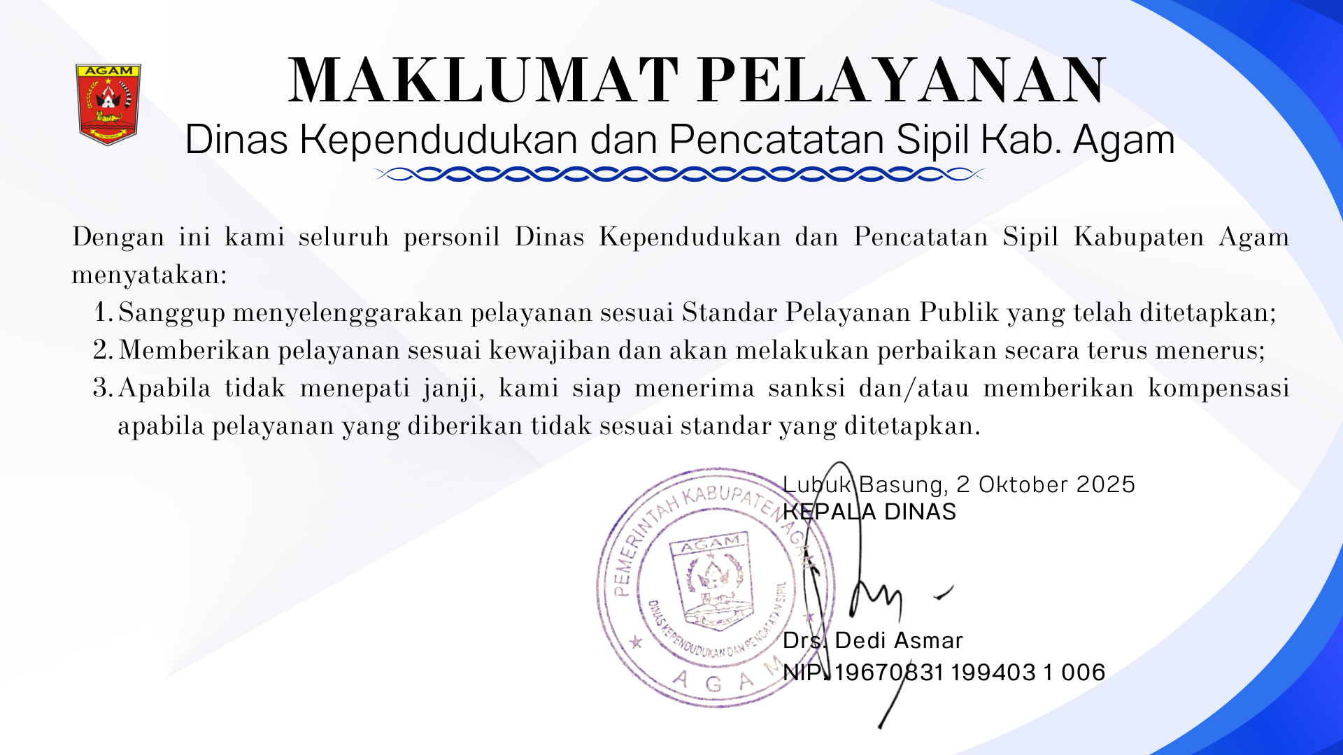 Maklumat Pelayanan Dinas Dukcapil